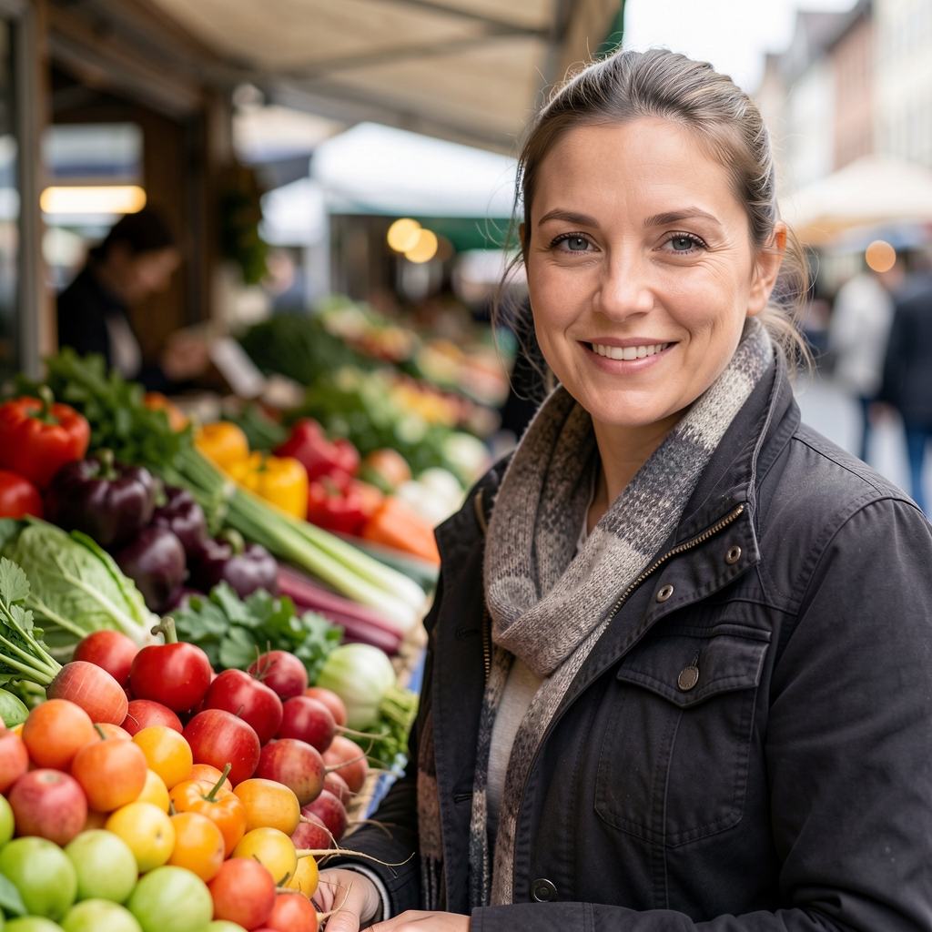 Frische Wintergemüse und Frühlingsgemüse nebeneinander auf einem Marktstand, bunte Sorten, natürliches Außenlicht, keine Personen